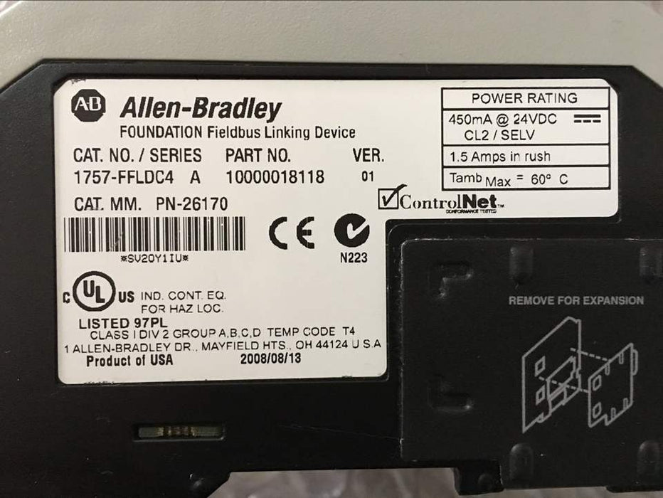 Ab Needinquiry AbPlc Bus Interface Module 1757-FFLDC4 Used