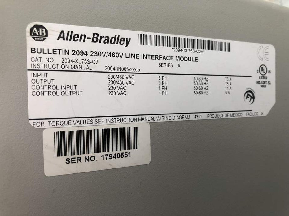 Ab Ab Plc Interface Module 2094-XL75S-C2 Used