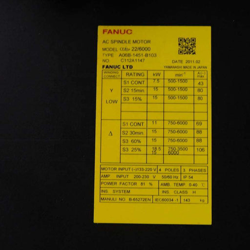 FANUC a06b451-b103 AC Spindle Motor