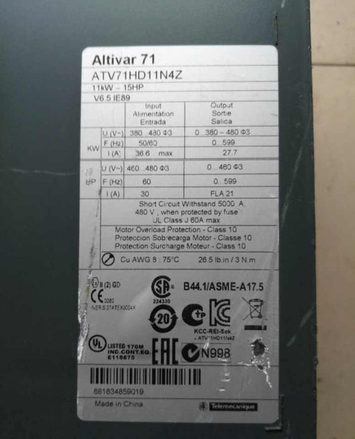 Sch Variable Ac Speed Drive InverterInquiry ATV71HD11N4Z Used