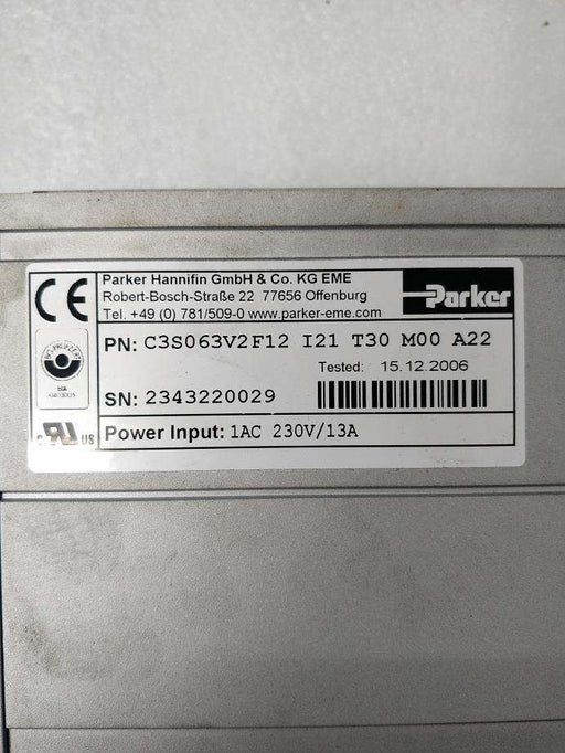 Parker Negotiateprice Br/Servo Drive C3S063V2F12 I21 T30 M00 A22 100% Original used