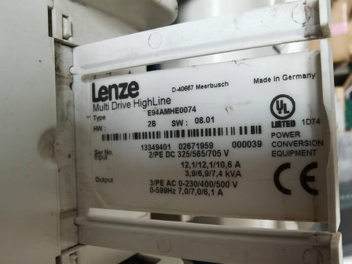 Lenze Servo Drive E94AMHE0074 Used Parts