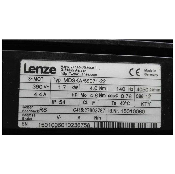 Lenze Servo Motor MDSKARS071-22 Used